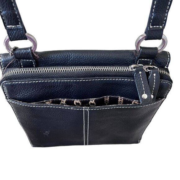 Vtg Tignanello Crossbody Bag Brown Pebbled Leather Purse Zip Magnet Stitching - Picture 11 of 11